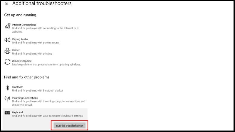 Sử dụng Troubleshooter khắc phục sự cố phím không gõ được 4 