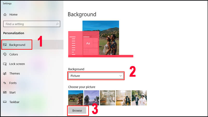 Bước 3 đổi hình nền máy tính bằng ảnh tải về trên Windows 10