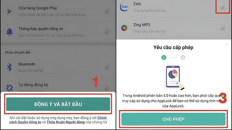 Chọn "Đồng ý" và bắt đầu thực hiện khóa ứng dụng