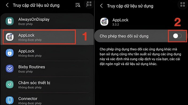 Cấp quyền cho AppLock trong phần "Truy cập dữ liệu ứng dụng"