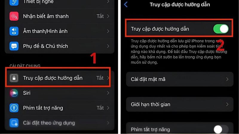 Bật tính năng "Truy cập được hướng dẫn"