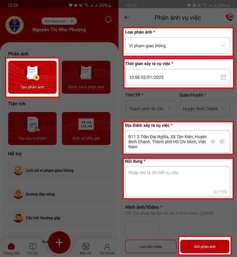 Cách gửi phản ánh vi phạm giao thông