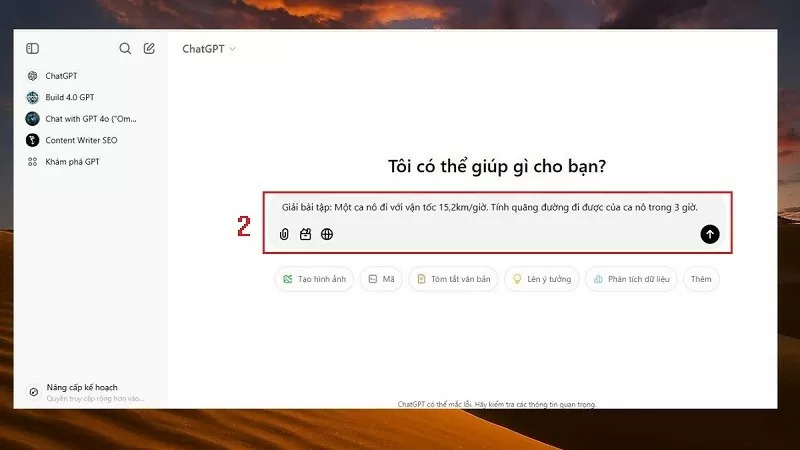 Nhập đề toán vào khung chat