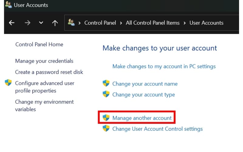 chọn Manage another account