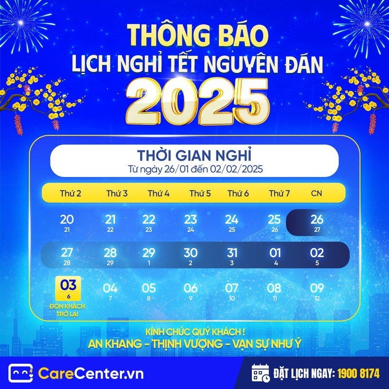 Lịch nghỉ Tết của Trung tâm dịch vụ sửa chữa Care Center