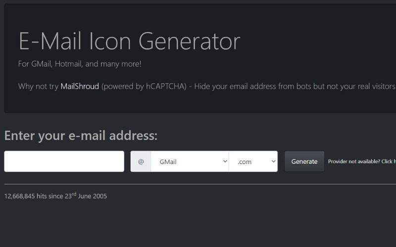 tạo icon online bằng E-Mail Icon Generator
