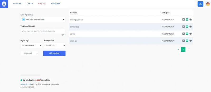 WriAI hỗ trợ tạo nội dung tiếng Việt miễn phí