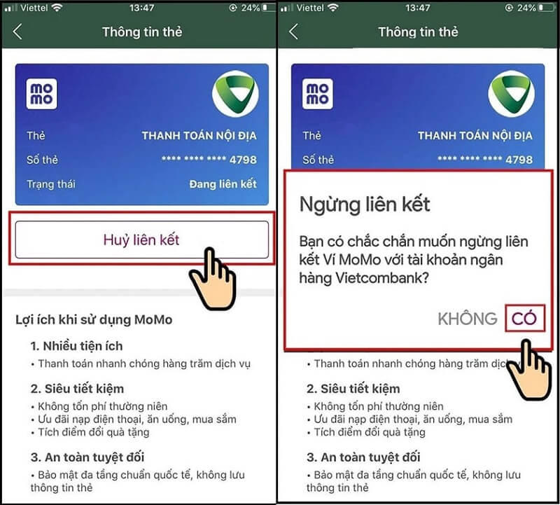 Hủy liên kết tài khoản ngân hàng