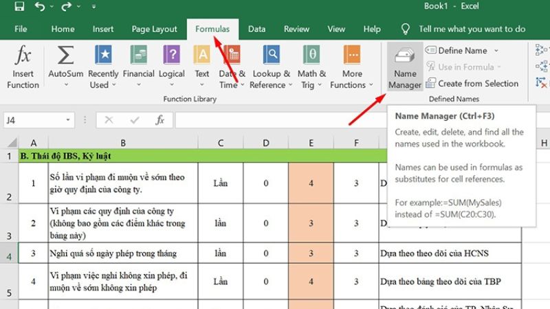 Xóa bỏ các named range trong file Excel