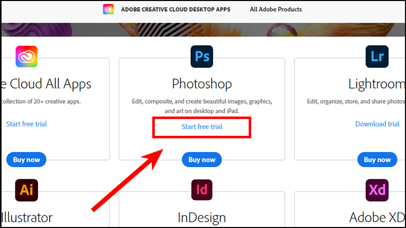 Chọn phiên bản Adobe Photoshop dùng thử