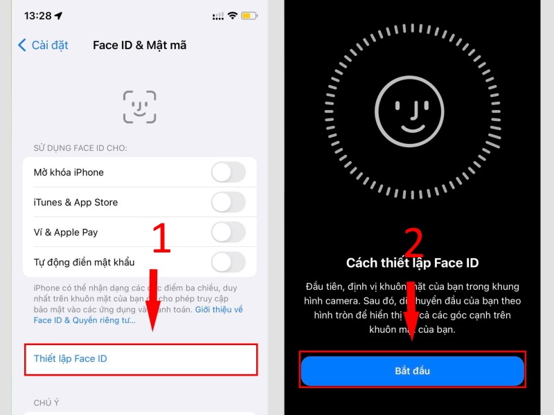 Cài đặt bảo mật Face ID