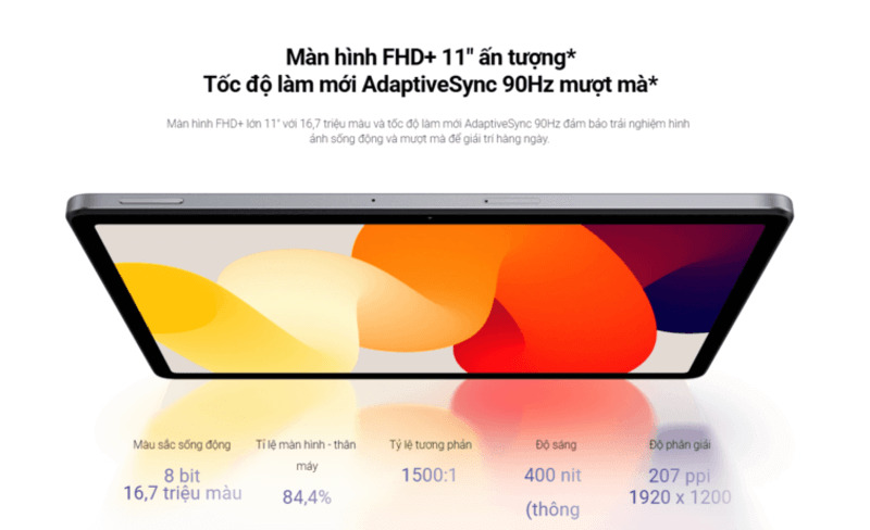 Màn hình của Xiaomi Redmi Pad SE hiển thị sắc nét, rộng rãi