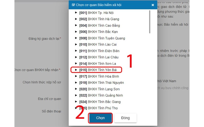 Chọn cơ quan BHXH đã đăng ký