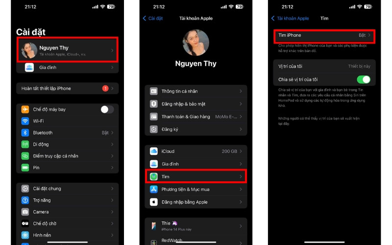 Cách bật tính năng Tìm iPhone
