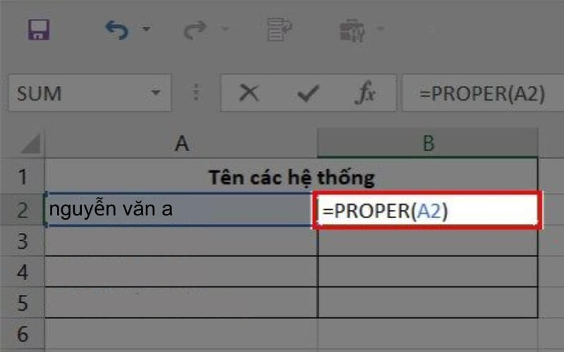 Cách đổi chữ thường thành chữ hoa trong Excel bằng hàm PROPER