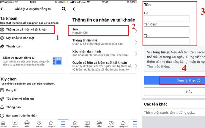 Cập nhật họ tên đúng theo giấy tờ tùy thân để xác minh tài khoản