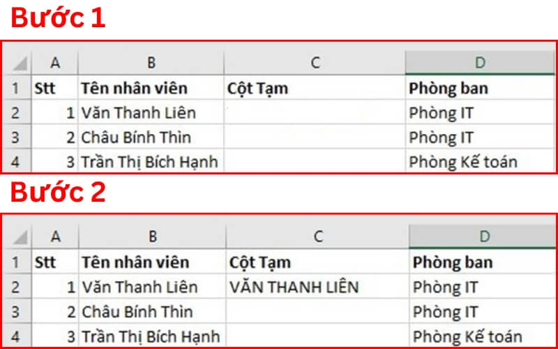 Đổi chữ thường thành chữ in hoa bằng Flash Fill