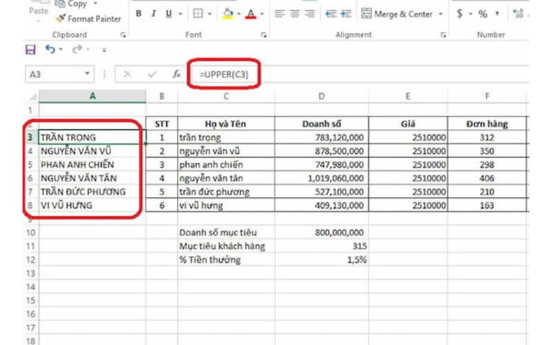 Đổi chữ thường thành chữ in hoa cực nhanh với hàm UPPER trong Excel