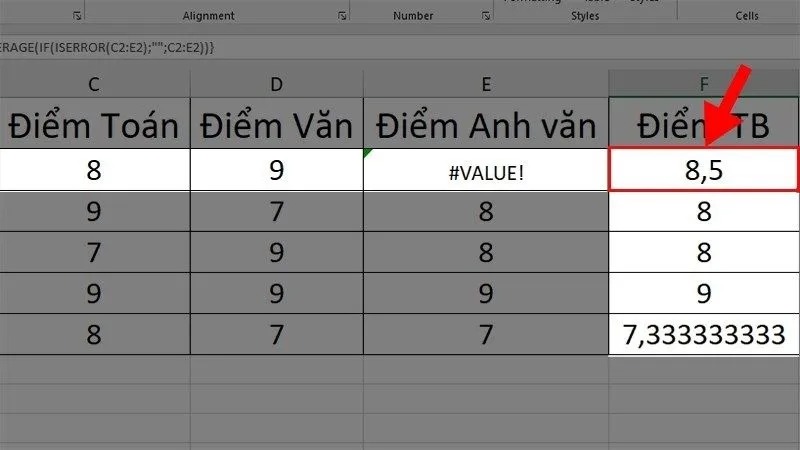 cách tính trung bình cộng trong excel