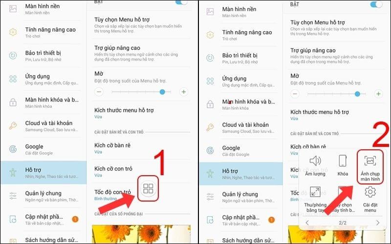 Nút home ảo hiện và nhấp chụp hình