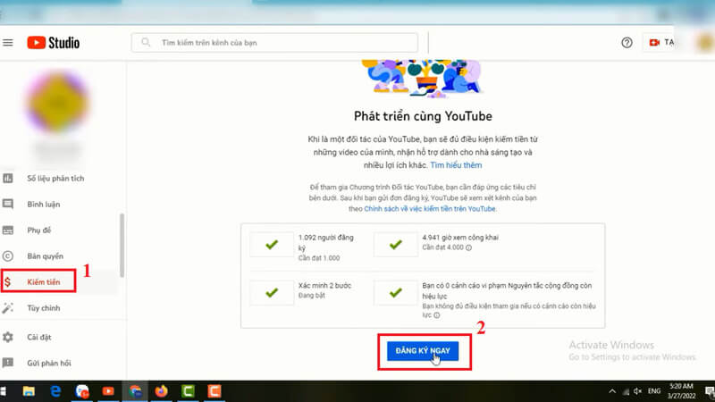 Hướng dẫn bật kiếm tiền trên YouTube 1