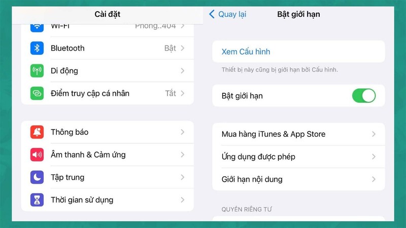 Cài đặt thời gian sử dụng ứng dụng