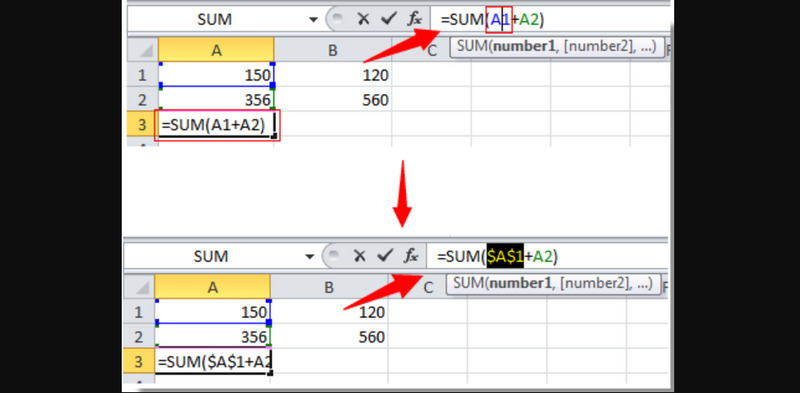 Cách cách cố định f4 trong excel bằng phím F4