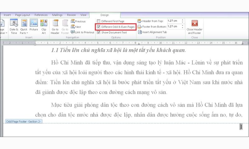Cách đánh số trang trong Word theo chẳn và lẻ