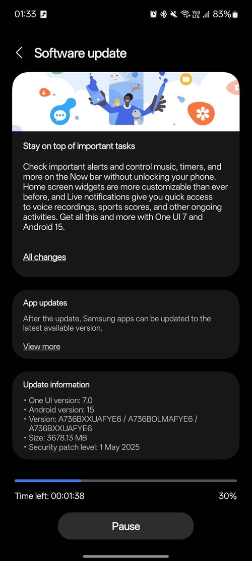 Galaxy A73 One UI 7 
