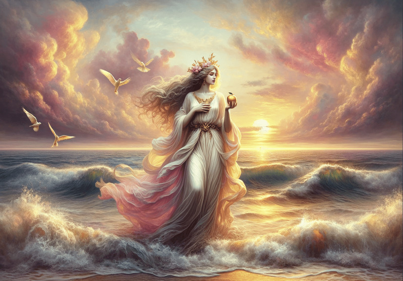 Hình nền nữ thần Aphrodite xinh đẹp trên biển