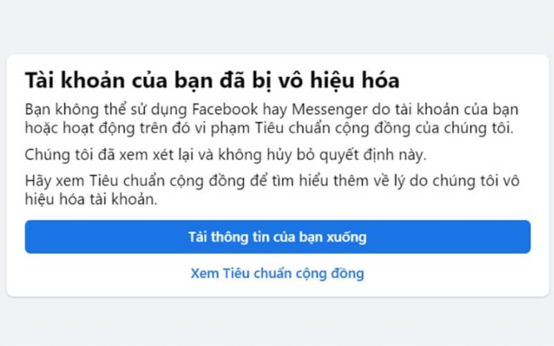 tài khoản Facebook bị vô hiệu hóatài khoản Facebook bị vô hiệu hóa