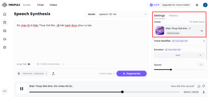 Nhấn Create và chờ vài giây để xuất file âm thanh hoàn chỉnh.