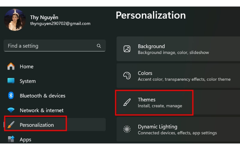 tìm đến mục Personalization và chọn thếm