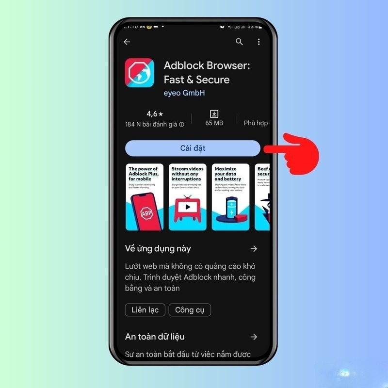 tạo Adblock Browser bước 1