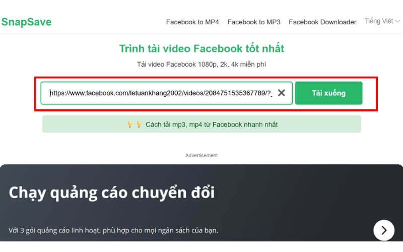 Cách tải video trên Facebook từ máy tính bằng SnapSave