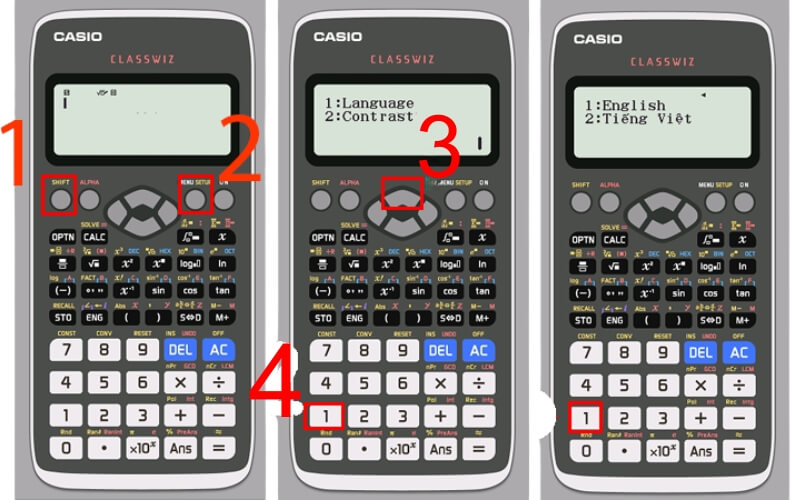Hướng dẫn đổi ngôn ngữ máy tính Casio FX 580VN X sang Tiếng Anh