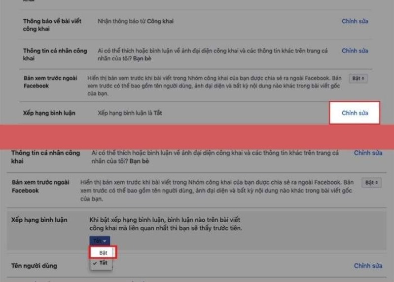 bật tính năng xếp hạng bình luận trên Facebook bằng máy tính