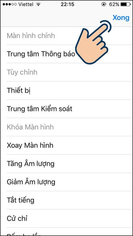 Thiết lập công cụ trên nút home ảo 3