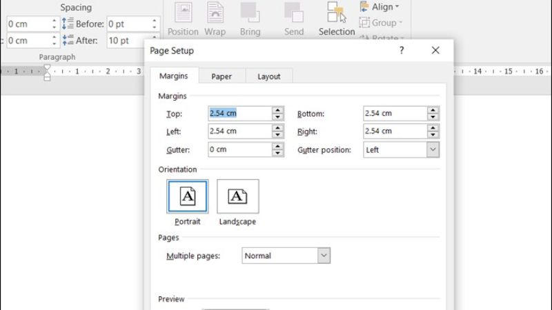 Căn lề bằng chức năng Page Setup