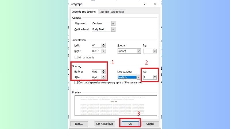 Mở cửa sổ Paragraph trực tiếp 2