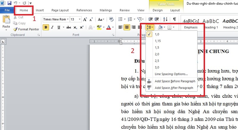 Sử dụng tùy chọn giãn dòng có sẵn