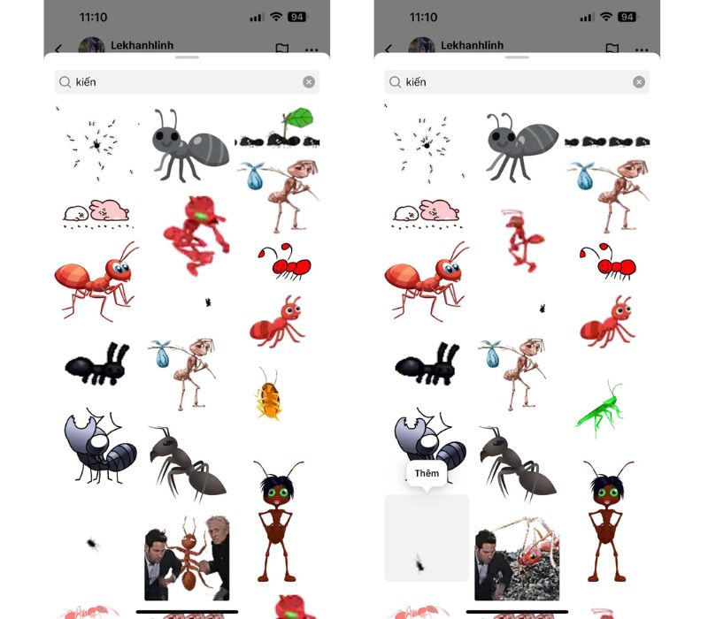 cách lấy sticker con kiến