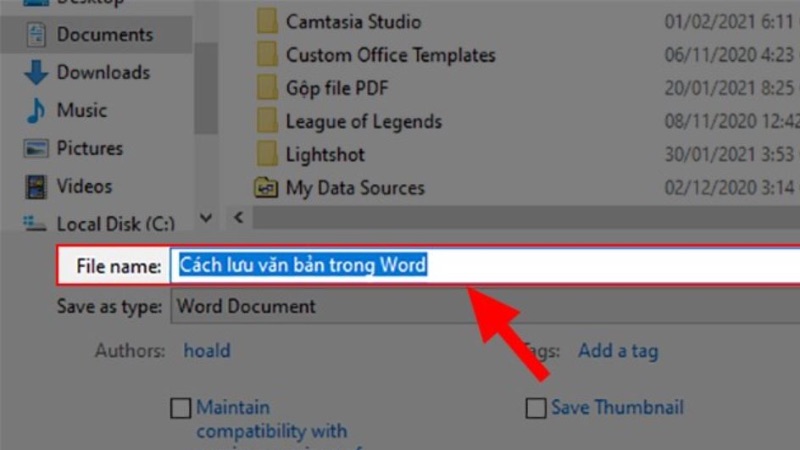 Cách lưu file Word bằng Save