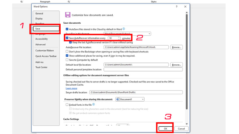 Cách lưu file Word tự động
