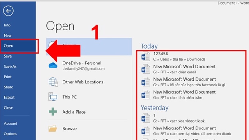 Cách mở file Word đã lưu bằng File