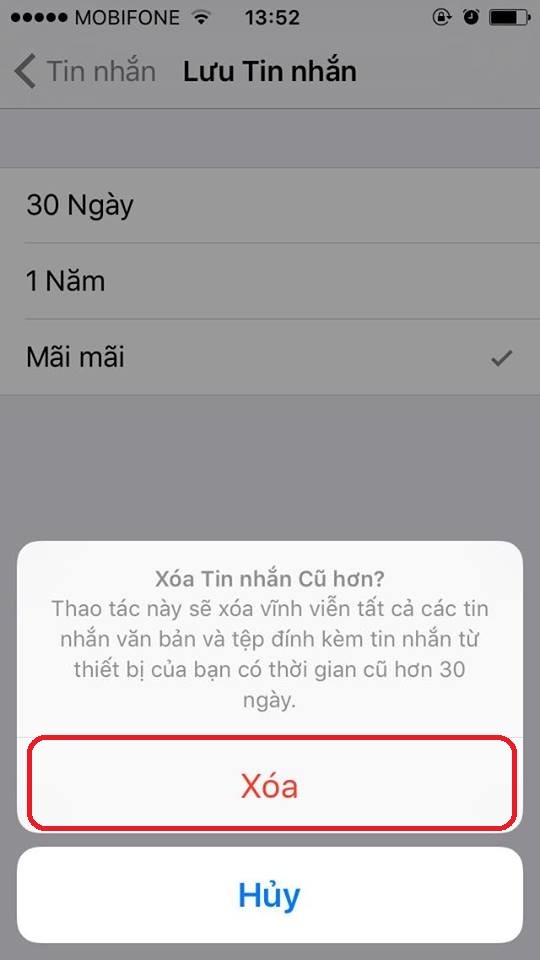 Xóa tin nhắn cũ, hình ảnh đính kèm trong iMessage hoặc Zalo