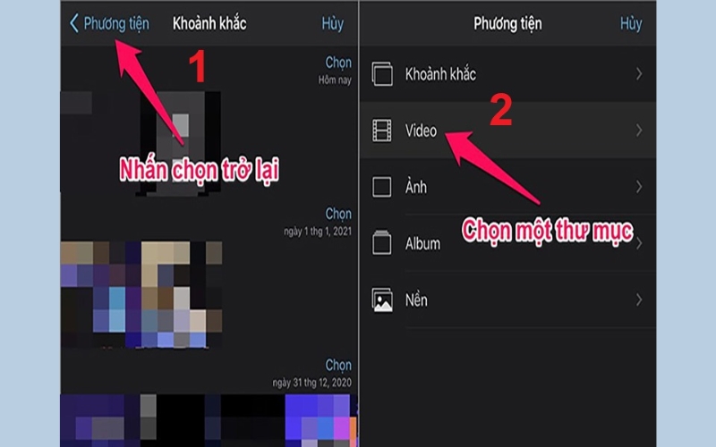 chọn mục Video để truy cập thư viện clip