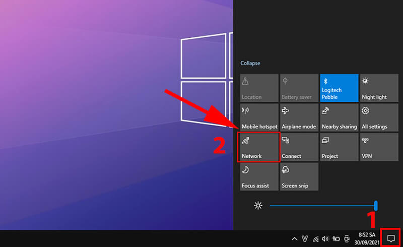 Dùng Action Center để bật WiFi trên máy Win 10 1