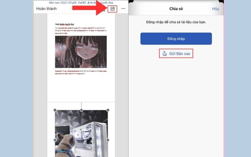 lưu lại tài liệu bằng cách chọn Chia sẻ