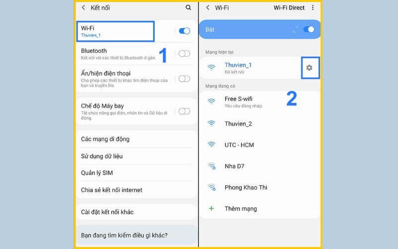nhấn biểu tượng bánh răng bên cạnh tên mạng